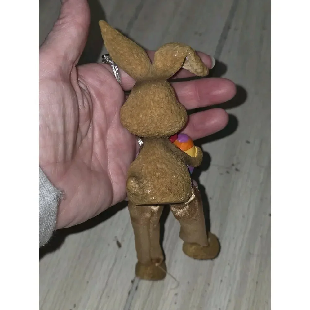 Vintage Wood Look Dangle Leg Easter Bunny Shelf Sitter With Rainbow Egg Cute